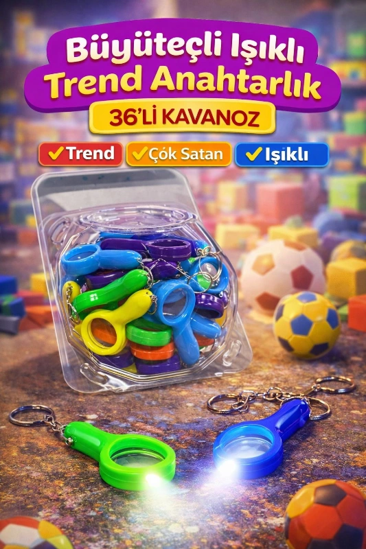 IŞIKLI BÜYÜTEÇLİ ANAHTARLIK / 36LI KAVANOZ